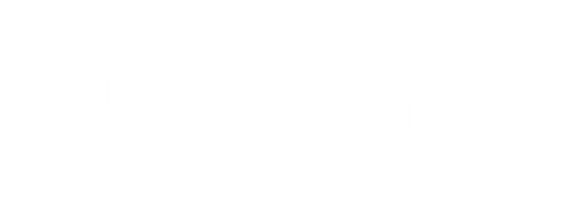 OpenAI logo: white emblem and wordmark on a black background.