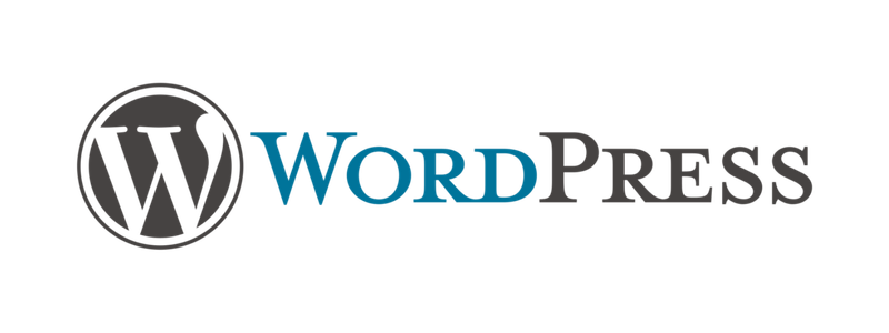 WordPress logo: circular emblem with a stylized W followed by the blue WordPress wordmark